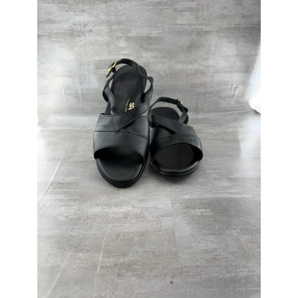 SAS Tripad Comfort Black Leather Slingback Wedge Sandals Women Sz 9.5W J1515335